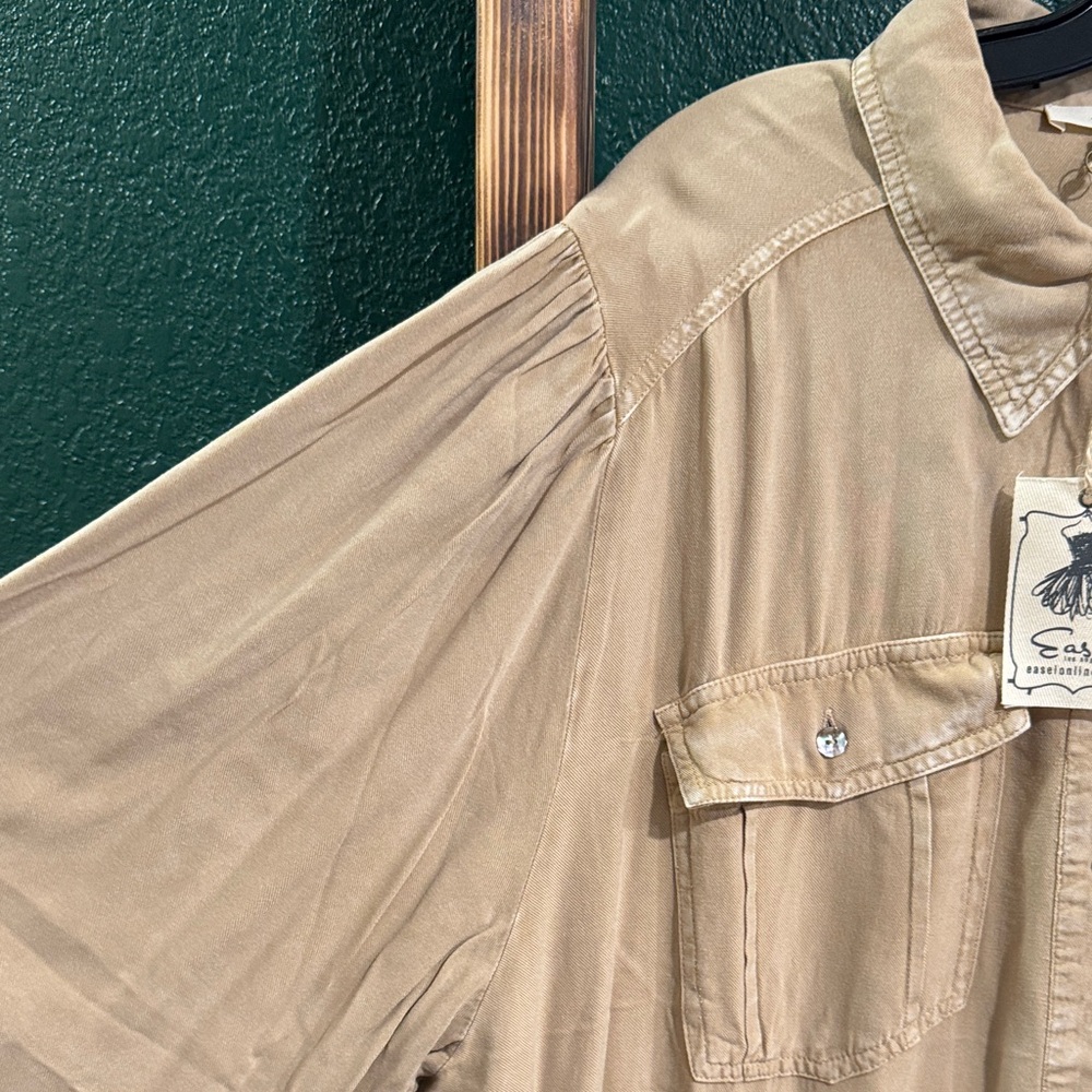 Easel Tan Button-Up Dress - Picture 2 of 7